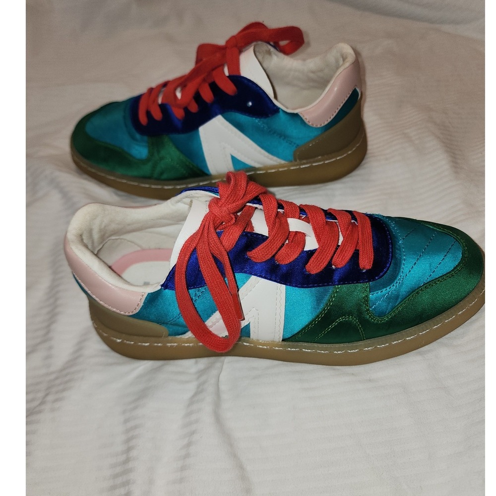 MIA Vesta Satin Colorblock Sneakers Quilted Blue Green Pink Size 7M EUC - Picture 4 of 9